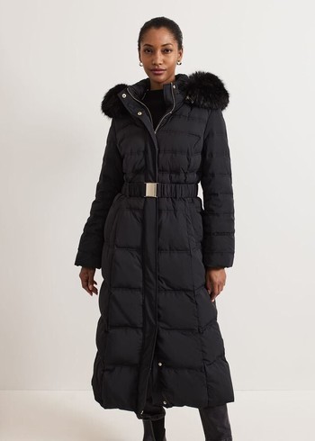 Phase Eight Dixie Long Fur Hood Puffer Coats Black USA | 6207485-RP